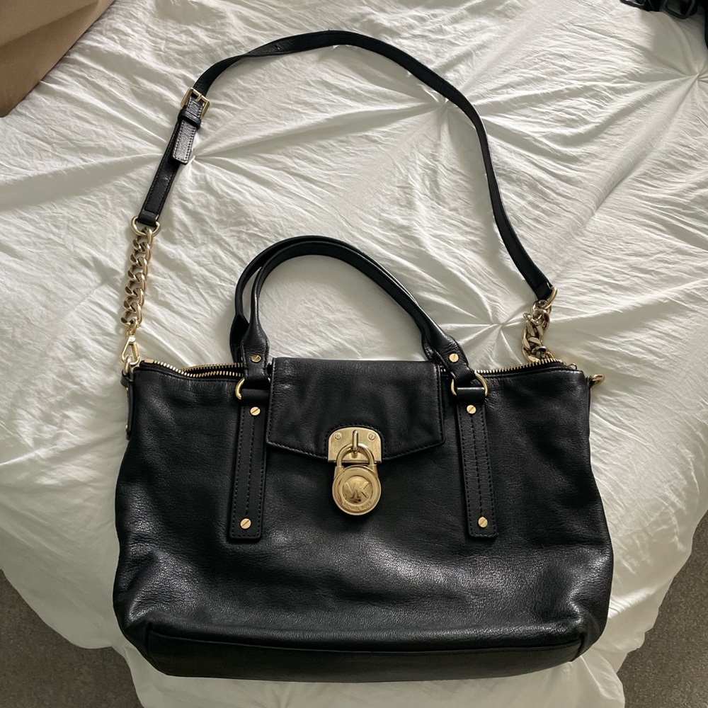 Black Michael Kors Handbag with Gold Accents